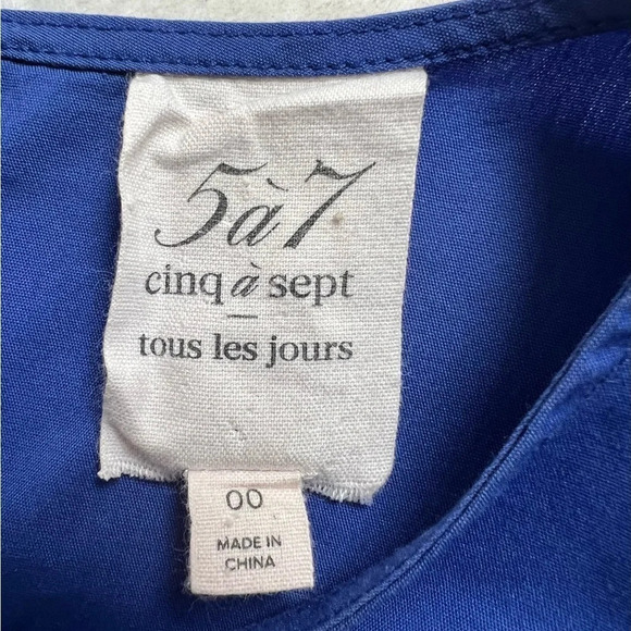 Cinq A Sept Dress Erin Puff Sleeve Mini Crew Neck Bright Cotton Blend Blue Sz 0 - Picture 9 of 10